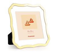 Axeman 8x8 Square Picture Frame with Mat for 6x6 Photo|Tempered Glass|8 x 8 Ornate Enamel Photo Frame with Gold Metal Edge Velvet Back for Tabletop and Wall Mount Display for Shelf & Desk, Yellow