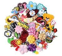 AXEN 60PCS Embroidered Iron on Patches DIY Accessories, Random Assorted Decorative Patches,Cute Sewing Applique for Jackets, Hats, Backpacks, Jeans, 60 Pieces Package