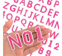 AXEN 72PCS Iron on Letters and Numbers Patches, Embroidered Letters&Numbers Patches A-Z and 0-9, Applique for Clothes, Dress, Hat, Jeans, Backpack - Pink