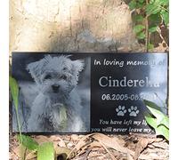 AXEN Pet Memorial Stone, Black Granite Stone Dog Headstone Pet Memorial Grave Marker Customized with Picture, Size 12 × 6 in