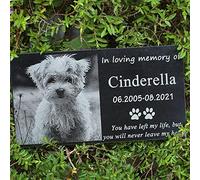 AXEN Pet Memorial Stone, Black Granite Stone Dog Headstone Pet Memorial Plaque Dog Grave Marker with Picture, Customized (12 × 6 in…