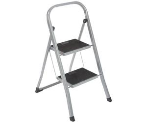 axentia 2 Step Ladder, Heavy Duty, Portable Folding Ladder, Steel Step Ladder Stool, Non-Slip Steps, 150kg Capacity, Stepladder Handrail, approx. 46 x 55 x 81 cm, Silver-black