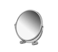 axentia Free Standing Swivel Magnifying Mirror, Portable Chromed Metal Cosmetic Vanity Mirror with up to 3x Magnification, Round Double-sided Make Up Mirror, Table Rotating Bathroom Shaving Mirror, Diameter approx. 17 cm, Silver