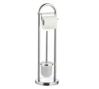axentia Marino Freestanding Toilet Roll and Brush Set, Chromed Steel Toilet Brush and Paper Roll Holder Set, Round Base Bathroom Stand, approx. 18.5 x 18.5 x 64 cm, Silver