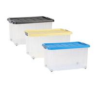 axentia Plastic Storage Crate with Lid and Wheels, Multi-Colour, 60 x 40 x 34 cm (1 unit)