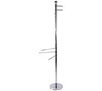 axentia Romino Towel Rail Chrome-Plated Coat Stand with Three Arms and Three Additional Hooks Towel Rail with Heavy Base Plate Height Approx. 177 cm Approx. 68 x 176 x 48.5 cm