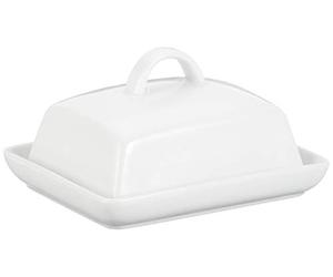 axentia Super White Porcelain Butter Dish with Lid, Traditional Butter Pot, Covered Butter Dish with Handle, Elegant Serving Bowl Tableware, approx. 16 x 8 x 13 cm
