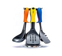 Axer Nylon Cooking Utensils Set with Rotating Stand & Elevated System - Multi-Colour Kitchen Set of 6 Cooking Tools - Include Spoon Ladle Skimmer Turner Spatula & Pasta Server - Dishwasher Safe