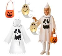AXERHK Ghost Costume for Kids, Halloween Costumes, 3 PCS Ghost Costumes Set with Cloak, Lantern and Pumpkin Bag, for Halloween Christmas Carnival Cosplay Fancy Dress Party Accessories