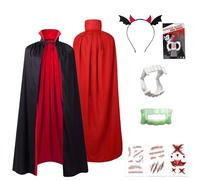 AXERHK Pack of 8 Halloween Vampire Costume, Double-Sided Red Black Cape Vampire with Vampire Teeth and Artificial Blood, Halloween Costume Children for Halloween, Carnival, Party, Cosplay, S