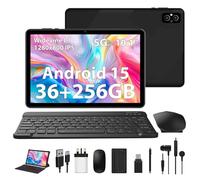 AXETOP 10 inch Tablet PC Android 15, 36GB RAM+128GB ROM (1TB TF), Quad-Core Processor, 5G WiFi丨BT 5.0丨8000mAh丨8MP+5MP丨Widevine L1, Tablet with Keyboard, Mouse, Case, Stylus, Earphones(Black)
