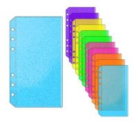 AxeWoodz 12pcs A6 Binder Pockets 6 Holes Budget Cash Envelopes Zipless Money Folder Organizer Colorful Glitter PVC Side Open Binder Pouches(A6 Colorful Glitter)