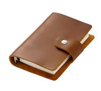AxeWoodz A8 Genuine Leather Journal, Brown Handmade Leather Cover Pocket Size Binder Planner, Mini Vintage Leather Planner, 96 Sheets Inner Pages, Loose Leaf 5-Ring with Snap Button Closure