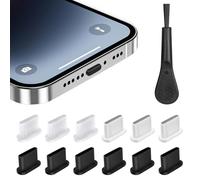 AXFEE 12PCS USB C Dust Plug Covers, Type C Anti Dust Cap Cover Port Plugs Protector, Charging Port Plug Cover, Phone Port Cleaning Kit with Cleaning Brush for Laptop/iPad/i-Phone 16 accessories(Black)