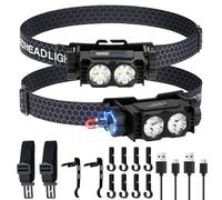 AXFEE 2PC LED Head Torch, USB Head Lamp LED HeadTorch Rechargeable, Super Bright 600 Lumen Head Lamps with 3 Light Modes, Waterproof Head Light Flashlight, Headlight for Camping Hiking Running Fishing