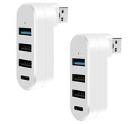 AXFEE 2PCS Mini USB 3.0 Hub Adapter (1x 3.0, 2x 2.0, 1x Type-C), 4 Port Splitter Rotatable 180°, High Speed Expansion for Laptop, Flash Drive, Mobile HDD, MacBook (White)