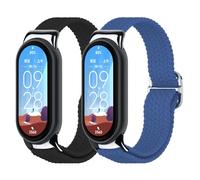 AXFEE 2Pcs Nylon Loop Straps Compatible with Xiaomi Smart Band 9/8, Elastic Nylon Watch Strap, Soft Sport Braided Strap, Adjustable Metal Connection Wristband for Women Men (Black, Blue)