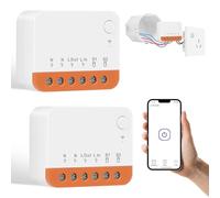 AXFEE 2pcs Wi-Fi Smart Light Switch, 10A 2400W Smart Relay Switch Compatible with Alexa and Google Home, Mini Wireless Remote Control Light Switch Support 2 Way, Live Wires and Neutral Required