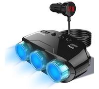AXFEE 5 in 1 Car Charger Adapter, 122W Dual PD & QC 3.0 Cigarette Lighter Splitter, 12V/24V USB Charger Multi Socket with Fast Charging for Phone, Laptop, Car Devices