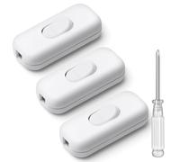 AXFEE 6A DP Inline Cord Switch, 3Packs Torpedo, 2 or 3 Core Double Pole, Accepts Round or Flat Wire, 250V Inline Switch for Desk Lamp/Light/Bulb/Small Appliance, White