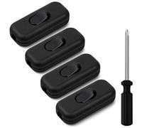 AXFEE 6A DP Inline Cord Switch, 4Packs Torpedo, 2 or 3 Core Double Pole, Accepts Round or Flat Wire, 250V Inline Switch for Desk Lamp/Light/Bulb/Small Appliance, Black
