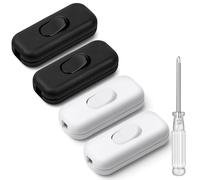 AXFEE 6A DP Inline Cord Switch, 4Packs Torpedo-Switch (2Black+2White) | 2or3 Core Double Pole Switching Accept Round or Flat Wire,250V Inline switch for Desk Lamp/Light/Bulb/Small Appliance Switche