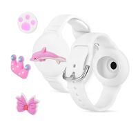 AXFEE Children's Waterproof Wristband, Hidden Holder for Apple Air Tag, Silicone AirTag with Four Patterns, Case Toddler Anti-Lost GPS Tracking, Soft Adjustable AirTags Band for Children (White)