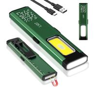 AXFEE Flat EDC Torch, USB C Rechargeable COB Work Light, Ultra-Slim Mini Led Torch with Pocket Clip and Magnetic Base, Mini Flashlight for Hiking, Workshop, Repair, Emergency [Energy Class A] (Green)