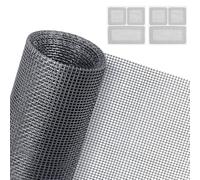 AXFEE Fly Screens for Windows, 200 x 250cm Insect Mesh, Adjustable DIY Fly Screen Mesh with 2 Window Screen Repair Patches, Windows Doors and Patio Screens for Flies, Mosquitoes, Bugs (Gray)