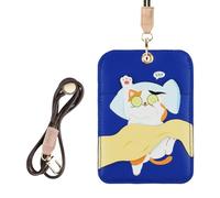 AXFEE Lanyard with Card Holder, Cute Creative PU Leather Keychain, Portable Cartoon Cat Protector with Detachable Lanyard, Suitable for Men Women, Compatible with A-pple AirTag