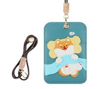AXFEE Lanyard with Card Holder, Cute Creative PU Leather Keychain, Portable Cartoon Dog Protector with Detachable Lanyard, Suitable for Men Women, Compatible with A-pple AirTag