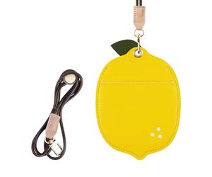AXFEE Lanyard with Card Holder, Cute Creative PU Leather Keychain, Portable Cartoon Lemon Protector with Detachable Lanyard, Suitable for Men Women, Compatible with A-pple AirTag