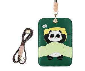AXFEE Lanyard with Card Holder, Cute Creative PU Leather Keychain, Portable Cartoon Panda Protector with Detachable Lanyard, Suitable for Men Women, Compatible with A-pple AirTag