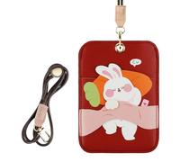 AXFEE Lanyard with Card Holder, Cute Creative PU Leather Keychain, Portable Cartoon Rabbit Protector with Detachable Lanyard, Suitable for Men Women, Compatible with A-pple AirTag