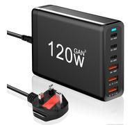 AXFEE Multi USB Charger, 120W USB C Fast Charger 6 Port USB C Plug, Portable USB and Type C Charging Station, Wall Charger Power Strip Adapter Compatible with iPhone/iPad/Airpods/Samsung/Huawei