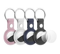 AXFEE Protective Case for Air Tag, 4 Packs Leather Air-Tag Keyring Case For with 6pcs Protective Film, Holder Case for Air-Tags, Case Compatible with Apple Air-tags (Not Include air-tag)