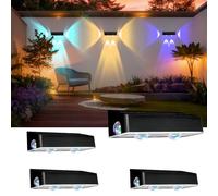 AXFEE Solar Fence Lights Outdoor Garden, 4 Pack Solar-Powered Garden Wall Lights Outdoor IP65 Waterproof, Solar-Fence-Light with 9 Colors &11 Lighting Modes for Wall, Deck, Patio, Pathway