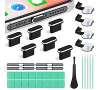 AXFEE USB C Dust Plugs, 21PCS Phone Port Cleaning Kit, Type C Anti Dust Cover Caps with Cleaning Brush, Dustproof Mesh Stickers, Cleaning Putty, USB C Port Cover for Phone 17/16 /15 accessories