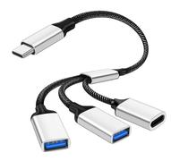 AXFEE USB C Splitter Cable, 3-in-1 USB C Power Cable Extension, Type C Port Extender Hub Extra, for Charging Data Transfer, Compatible with Lapto Mac, Car, Xbox One Series, PS4, PS5 (Silver)
