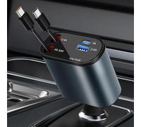 AXFEE USB Car Charger Adaptor, Type C Cable 4 in 1 Fast Car Charge, Retractable Cable Compatible with iPhone 15 Galaxy S23/S22,Google/Huawei, Type C Smartphones, Charger with 2 Port