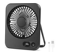 AXFEE USB Desk Fan, 2000mAh USB-C Rechargeable Desktop Table Fan, Foldable Mini Portable Quiet Fans with LED Display, 180° Adjustable Powerful Cooling Small FAN for Office, Bedroom, Home (Black)
