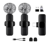 AXFEE Wireless Lavalier Microphone for i-Phone15/16/17 Android, Lavalier-microphones Clip, 2 Mini Lapel Microphones for Video Recording/LiveStream/You-Tube/Online Meeting/Tik-Tok
