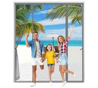 AXFZZRS Magnetic Fly Screen Door, Grey Double Door Screen Curtain for Sliding Door, Anti Mosquito Mesh Fly Curtain, Heavy Duty Bug Mesh Curtain, Install Without Drilling, Lets Fresh Air in, 240x230cm
