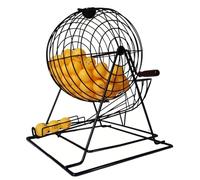 AXGCAA Metal Bingo Cage Wheel, Lottery Drawing Machine with Wooden Turning Handle, Bingo Game Set Holds 200 Balls, Easy Operation, Silent Design, for Parties, Entertainment Venues(Black,Without ball)