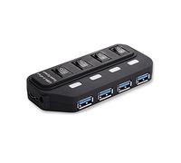 axGear USB 3.0 HUB 4 Port High Speed Data Transfer with Power Adapter LED On/Off Switch