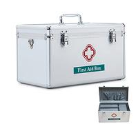 AXHNG Military Portable Metal Medical Box,Emergency Kit Box with Handle,Medical Emergency Storage Box Drug Collection Housewares Nurse Offices Foldable Handle/Shoulder Strap,16in