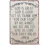 AXHNG Vintage Antique God is Great God is Good Let Us Thank Him His Food Dining Poster Metal Aluminium Tin Sign 8x12 Inch Wall Decor