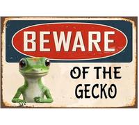 AXHNG Vintage Beware of The Gecko Warning Safety Alt Work Poster Metal Aluminium Tin Sign 8x6 Inch Wall Decor