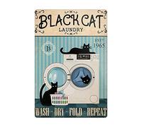 AXHNG Vintage Black Cat It's Wash Dry Fold Repeat Poster Metal Aluminium Tin Sign 8x12 Inch Wall Decor