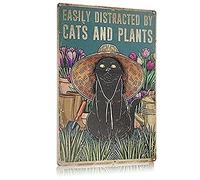 AXHNG Vintage Easily Distracted by Cats and Plants Style Cafe Mesh Supermarket Hotel Diner Mall Forest Garden Poster Metal Aluminium Tin Sign 8x6 Inch Wall Decor